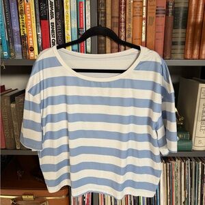 Blue and White Striped Women's Top